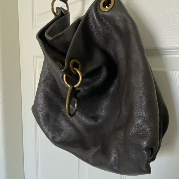 SIMPLY VERA  DARK BROWN SOFT THICK PEBBLED LEATHER BAG - Picture 2 of 11